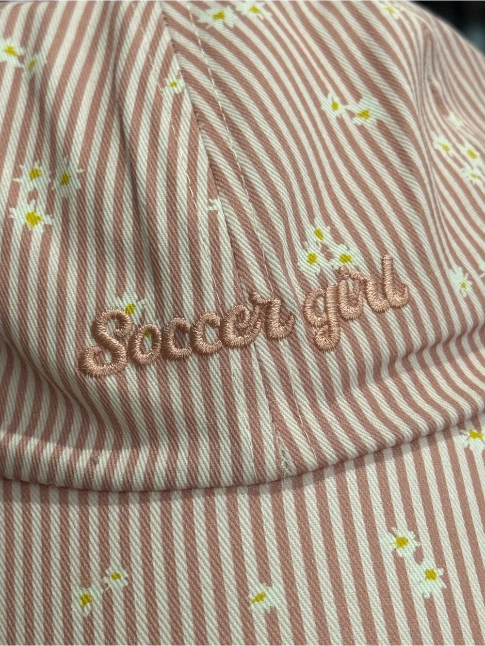 NWT I Am Soccer Girl Pink Striped Floral Daisy Baseball Cap Adjustable